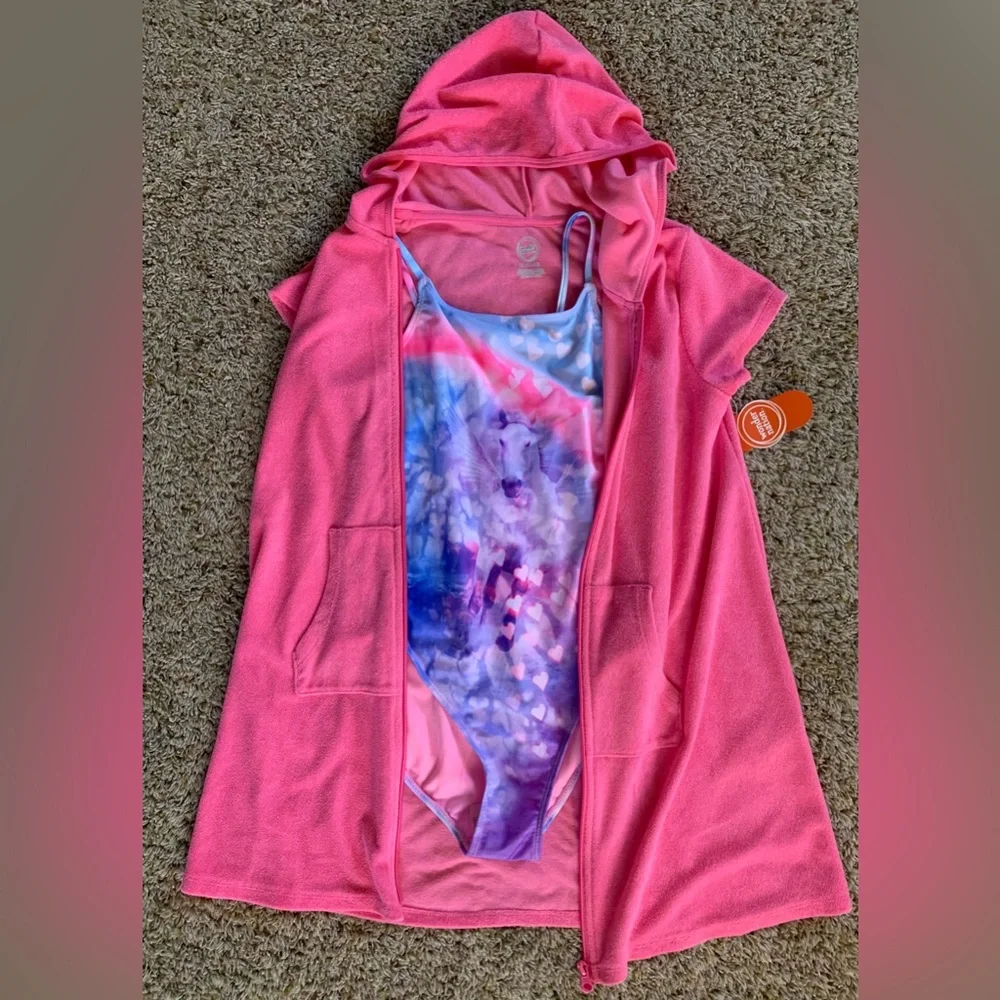 Wonder Nation Girls Size 14/16 Unicorn One-Piece Swimsuit & Coverup/ NWT - Picture 9 of 10